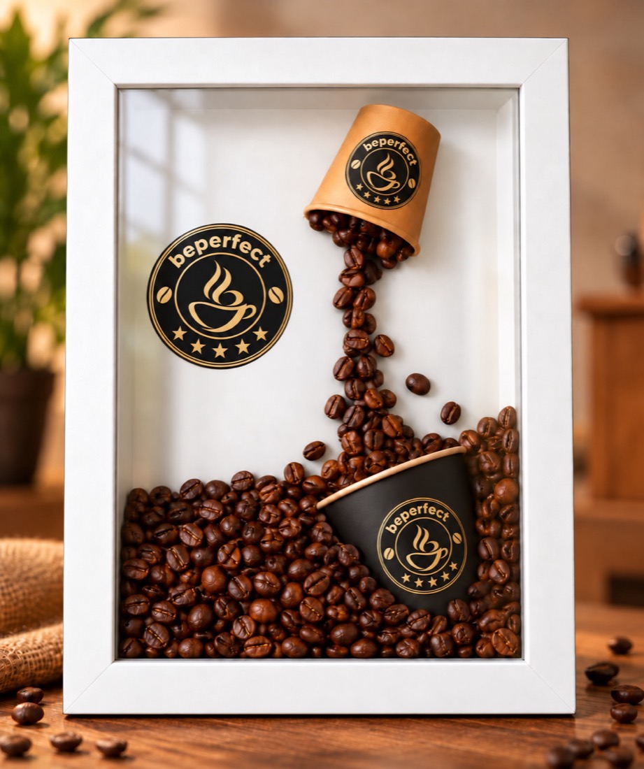 Tableau 3D Coffee Flow, cadre blanc